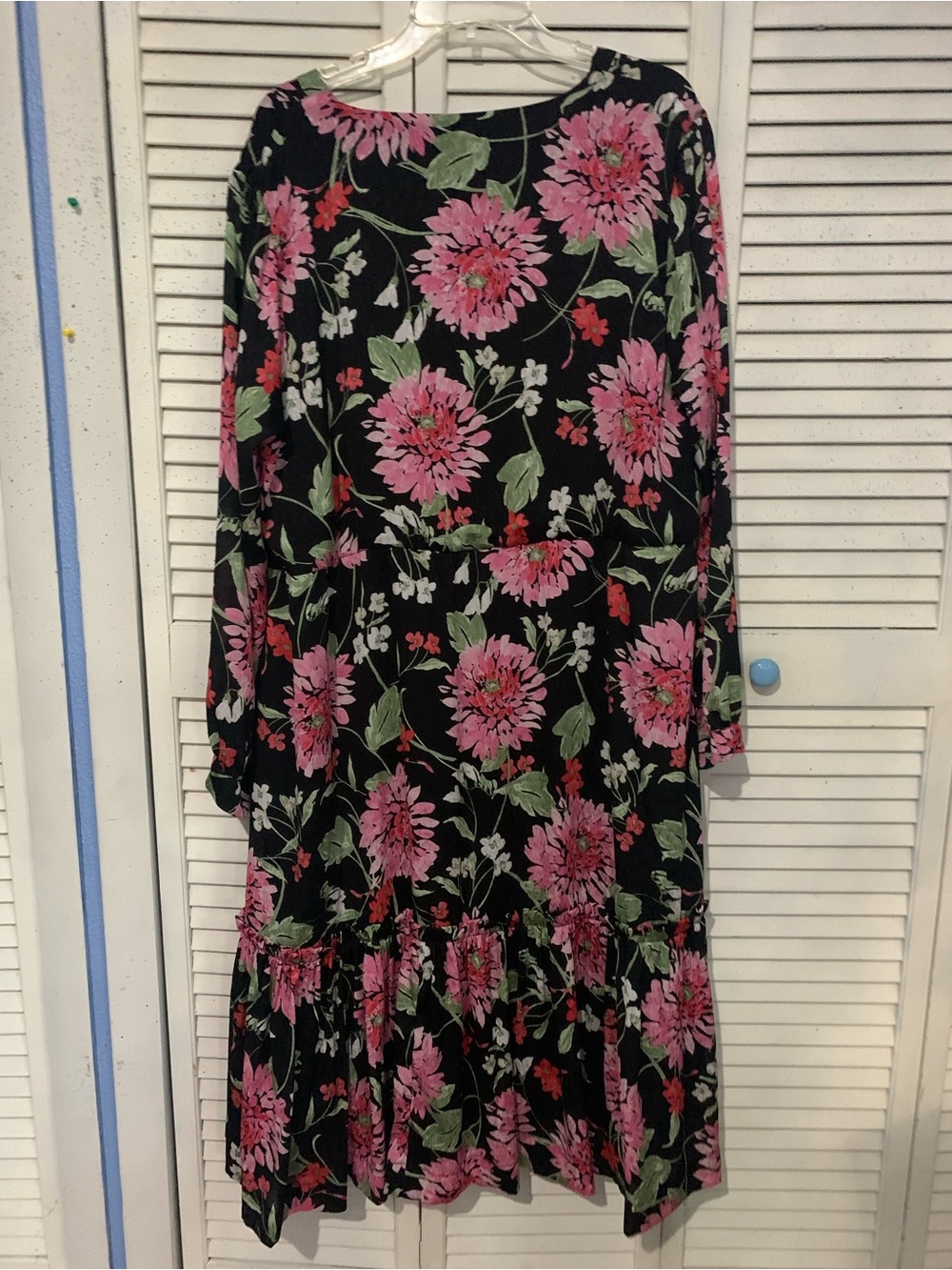 Draper James Black Dress with Pink and Green Floral Print Ruffled Hemline - Picture 7 of 9